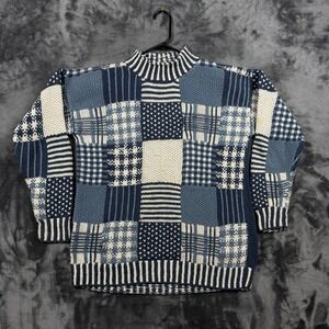 Paul Harris Design Patchwork Sweater Womens Small Blue Hand Knitted Cottagecore